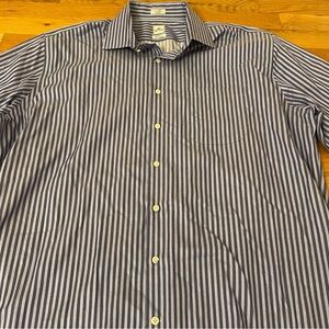 Peter Millar Blue and White Striped Button Down Shirt